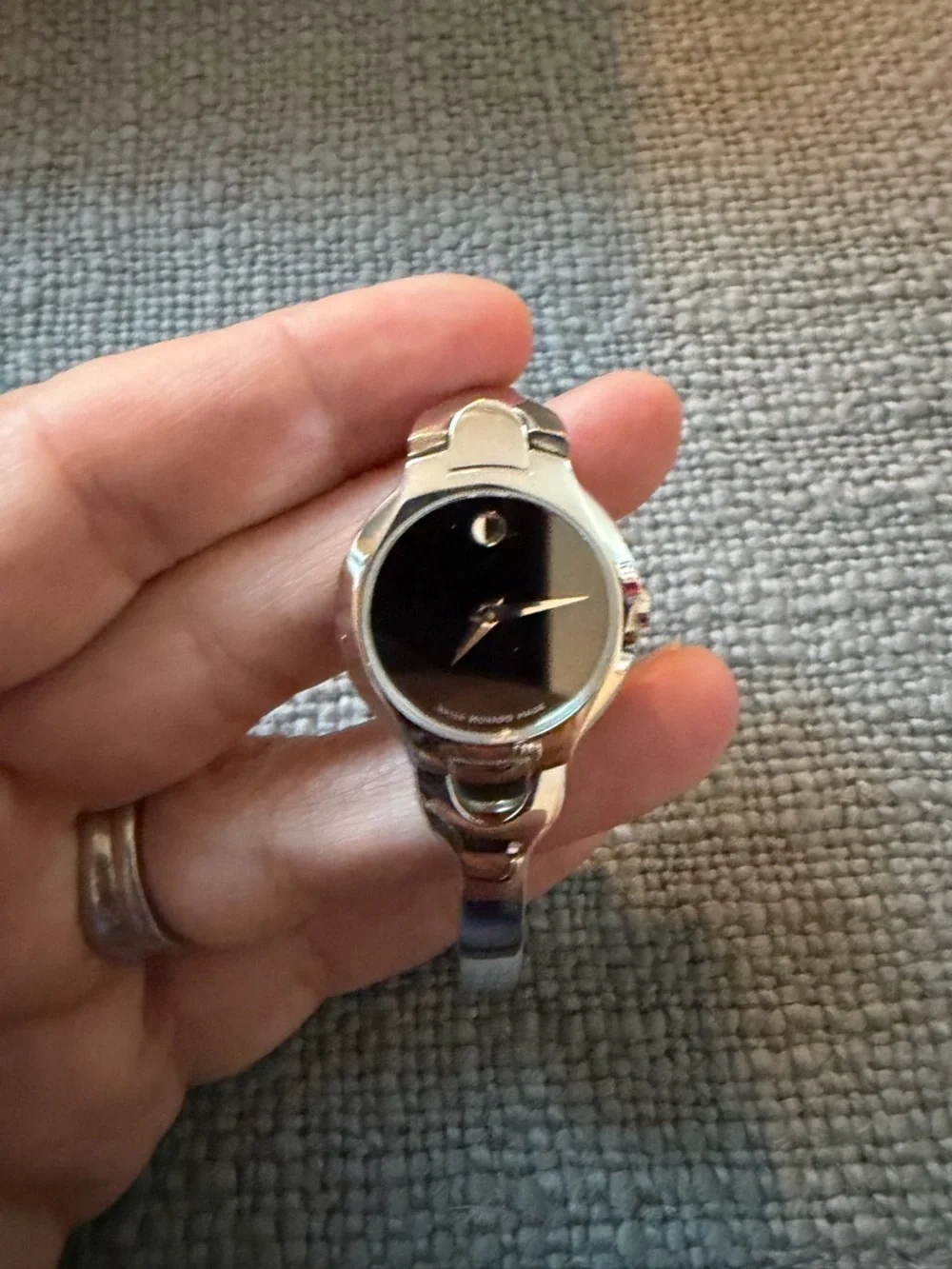 Vintage Movado Black Dial Silver-Tone Bracelet Watch